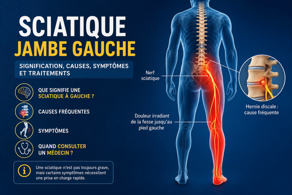 Sciatique jambe gauche: signification causes, symptômes et quand consulter Sciatique jambe gauche signification